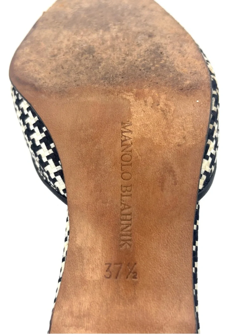 Vintage Manolo Blahnik Buckle Houndstooth Pointed Toe Slip On Mules 37.5 - Picture 7 of 8